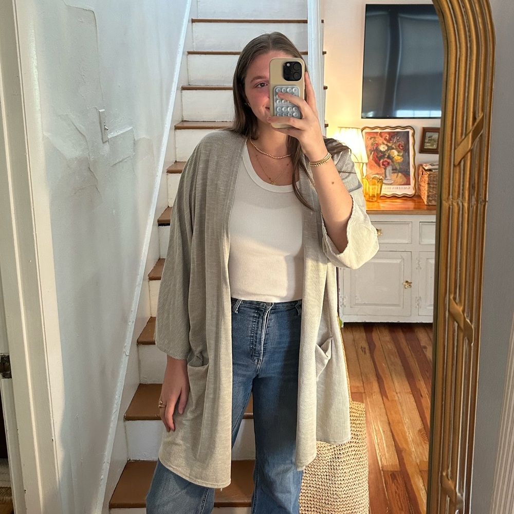 DONNI. Light Gray Open-Front Cardigan